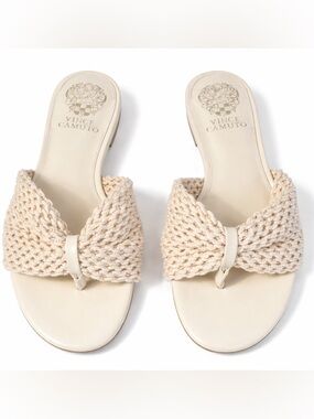 Vince Camuto Cream Woven Knot Slide Sandals Size 8 / 39 Neutral Summer Chic